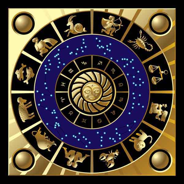 Vector gold circle with the signs and the constellations of the zodiac